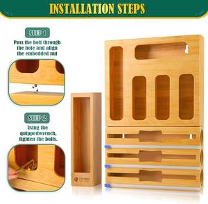 9 in 1 대나무 랩 디스펜서 (커터 포함) 및 이중 지퍼백 정리함, 모던 주방 식품 보관 랙 - Product Image 4