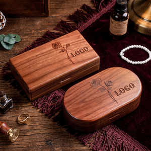 Boîte à bijoux en bois gravée sur mesure, forme rectangulaire ou ovale, avec couvercle, pour rangement, personnalisation du logo possible - Product Image 3