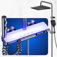 Ensemble de douche à affichage numérique LED gris anthracite, 4 modes, avec pommeau de douche pluie, douchette à main, jets latéraux et bec de baignoire, Vente en gros usine