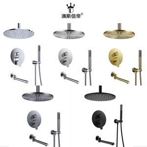 Ensemble de pomme de douche encastrée en cuivre brossé finition or, avec corps de douche chaud et froid et valve en cuivre pour salles de bain - Product Image 2