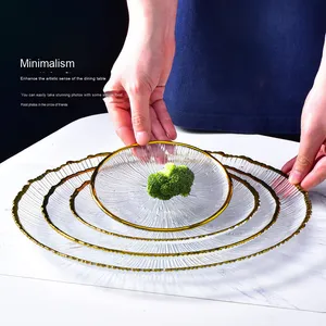 Platos de cristal con borde dorado para fiestas en restaurantes, platos de cristal con rayas, plato transparente para ensalada occidental, plato para la cena - Product Image 1