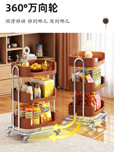 लिविंग रूम फल स्नैक भंडारण रैक दीवार ठोस लकड़ी कार्ट प्राचीन घरेलू फर्श पर खड़ी बहु-परत मोबाइल टोकरी - Product Image 5