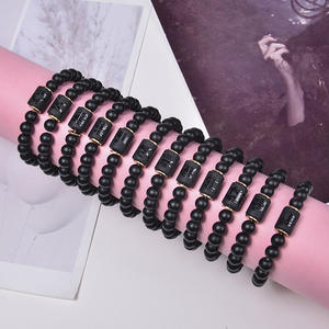 Bijoux fantaisie 8mm Bracelet en agate noire Bracelet d'horoscope en onyx perlé géométrique pour femmes et hommes pour l'amitié - Product Image 2