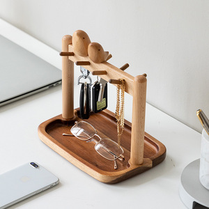 Wooden Key Rack With Tray And <b>Hooks</b> For Desktop Entryway Storage Organizer Little Chubby Bird Design Rectangle <b>Shelf</b> Standing - Product Image 1