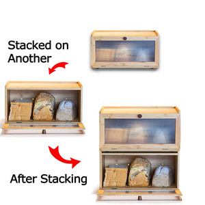 Boîte à pain en bambou avec tapis antidérapant, 1 niveau, rangement de cuisine pour la conservation du pain - Product Image 2