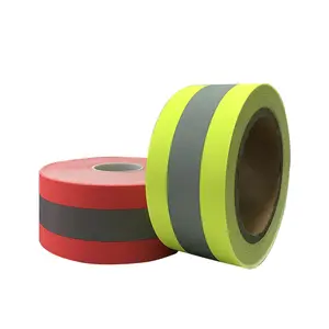Green High Visibility Adhesive Silver Sew On Webbing Trim Strip Tape Reflective Safety Fabric Tape for Clothing and Outdoor Gear