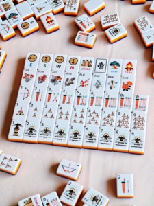 Set di Tessere Mahjong Americano Verde Perla, Lussuoso Design Moderno a Tre Strati in Acrilico, Tagliato e Incollato a Mano, Lucidato - Product Image 3
