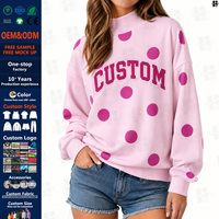 Sweat-shirt surdimensionné à pois personnalisé pour femme, col montant, broderie, patch en twill, 330 GSM, mélange coton polaire