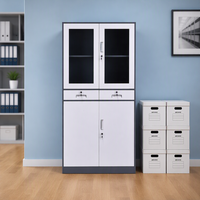 Armoire de classement commerciale en acier avec 2 tiroirs et 4 portes, serrure à clé - Conception modulaire autoportante, rangement de bureau durable