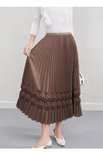 Best Quality New Fashion <b>Women's</b> Casual Elastic Waist A-Line Ankle-Length <b>Skirt</b> Solid Color Pleated Embroidery Button Breathable - Product Image 5