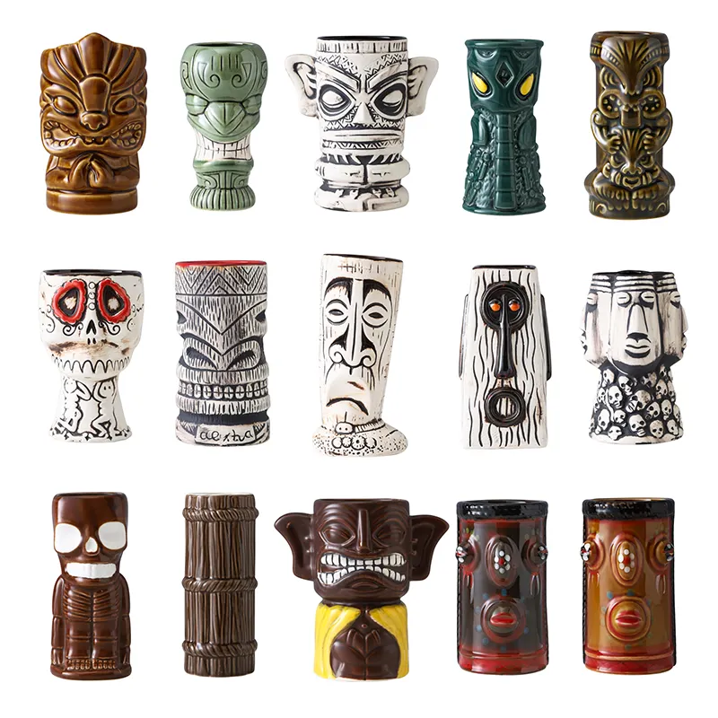 Seramik Tiki kupalar Tiki kupalar kokteyl seti-büyük seramik tiki tumblers-sevimli egzotik kokteyl bardakları-komik seramik bardaklar