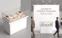 Vitrine à bijoux moderne en bois blanc avec éclairage LED intégré et verre trempé pour la vente au détail