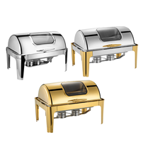 Edelstahl 201 Restaurant Buffet Servierset mit Dampfgarer und Alkoholheizung, 9L Fassungsvermögen für Catering Chafing Dish Warmhaltefunktion