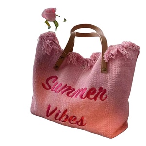 Sac de plage en toile tissée extra large, robuste et réutilisable, avec broderie épaisse, en stock, sac fourre-tout en cuir ouvert, sacs à main en toile - Product Image 1