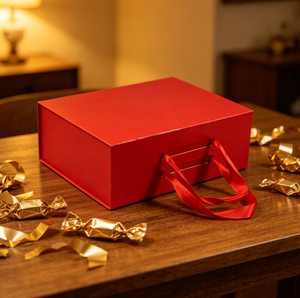 Boîte cadeau magnétique rouge personnalisée avec poignée en ruban de soie, emballage de luxe en papier rigide pour festival, mariage, vêtements, rangement - Product Image 4
