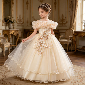 Robe longue de baptême blanche d'été MQATZ ODM pour fille, en satin uni avec appliques, idéale pour soirée formelle, mariage, anniversaire, ou bal de enfants - Product Image 3