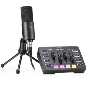 FIFINE Mixer Audio Kartu Suara, Peralatan Studio Soundcard Podcast All In One untuk Rekaman Studio Rekaman Youtuber Streaming