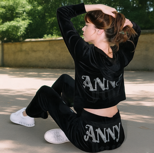 Велюровый костюм из 2 предметов для женщин: дышащий, облегающий, эластичный велюровый спортивный костюм-двойка - Product Image 5