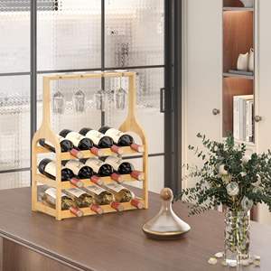 JQ-Estantes de pie pequeños de bambú para 12 <span class=keywords><strong>botellas</strong></span> de vino y <span class=keywords><strong>4</strong></span> soportes de vidrio - Product Image 3