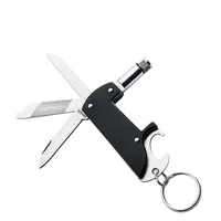 Couteau de poche multifonction 3 en 1, porte-clés, lampe torche LED, ouvre-bouteille, porte-clés en métal