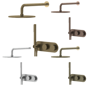 Mitigeur de douche mural en laiton pour salle de bain, eau chaude et froide, <span class=keywords><strong>avec</strong></span> pommeau de douche encastré effet pluie et poignées en marbre et moletées - Product Image 3