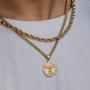 Resistente al agua y al sudor de primera calidad de acero inoxidable 18K chapado en oro Da Vinci <span class=keywords><strong>Vitruvian</strong></span> <span class=keywords><strong>Man</strong></span> colgante collar para hombre - Product Image 3