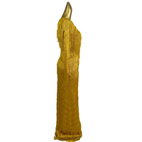 Robe longue dorée à manches longues avec strass et franges pour anniversaire, mariage, remise de diplôme, soirée, banquet, robe de bal, tenue de chanteuse, tenue de fête pour femme