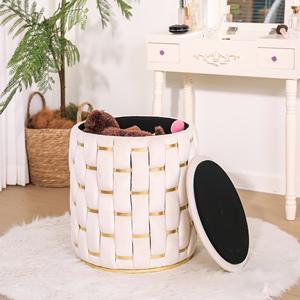 <span class=keywords><strong>Pouf</strong></span> de <span class=keywords><strong>rangement</strong></span> rond moderne personnalisé 2025 en velours - Product Image 6