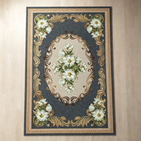 Tapis de grande surface de style rétro classique à motif floral blanc européen, en fibre de polyester, antidérapant, lavable en machine
