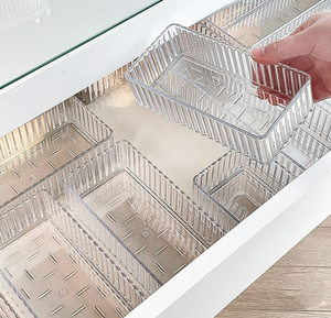 Clear <strong>Plastic</strong> Drawer Organizers Set Bathroom and Vanity Drawer Organizer Trays <strong>Storage</strong> <strong>Bins</strong> for Makeup <strong>Plastic</strong> Drawer Organizer - Product Image 2