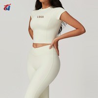 Ensembles de yoga et de fitness pour femmes avec logo personnalisé, vente en gros, comprenant un soutien-gorge de yoga et un legging de sport, 2 pièces, tenue de sport, ensemble de yoga avec pantalon évasé