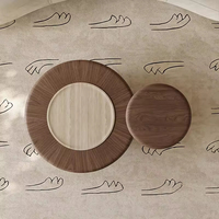 Juego de Mesa de Centro Redonda Rústica con Tapa de Madera Enchapada en Nogal y Pedestal de Madera para Sala de Estar, Decoración Acogedora