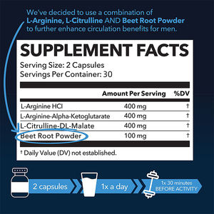 Supplément d'amélioration masculin de haute qualité L Arginine à partir de soutien vasculaire d'acide aminé précurseur d'oxyde nitrique 60 capsules - Product Image 3