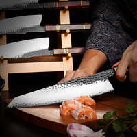 Pisau dapur tempa buatan tangan 9.5 "pisau Kiritsuke baja karbon AUS10 Jepang 3 lapis dengan pegangan kayu padat