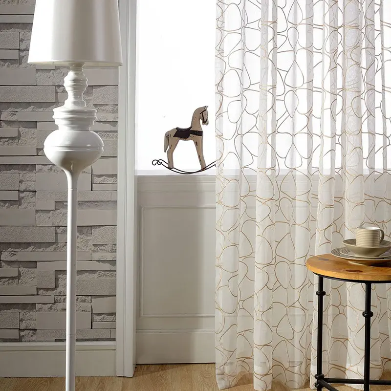 Tekstil Polyester sırf perde geometrik nakış organze beyaz tül perde pencere