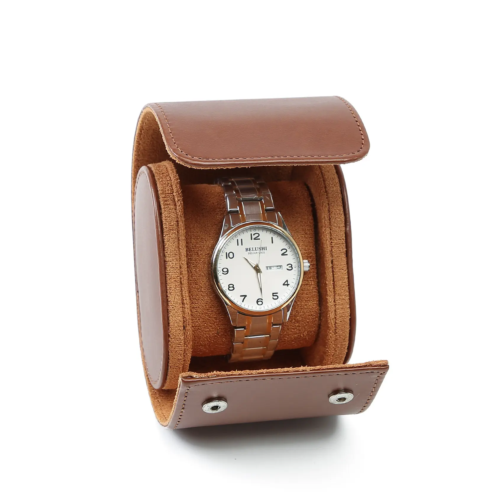 תיבת שעון חריץ יחיד גליל אחסון שעון עור גליל מגן מעור נרתיק נסיעות