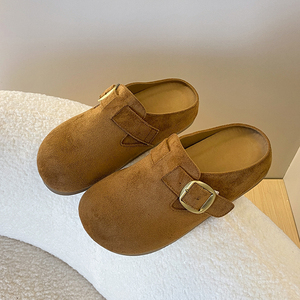 Mules fermées pour femmes, style tendance, avec boucle métallique, à enfiler, aspect daim PU, plates, pour le printemps et l'automne - Product Image 5