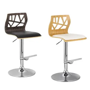 Cozinha Breakfast Swivel Bar Cadeira Stool Contraplacado High Bar Painel Moderno Móveis Comerciais De Madeira e Couro Pu Bar Cadeiras