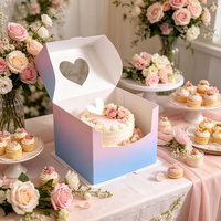 Caja para Pastel con Impresión Degradada Personalizada al por Mayor, 19.5*19.5*17.5cm, Caja Cuadrada de Cartón Blanco con Ventana en Forma de Corazón para Empacar Pasteles de Cumpleaños