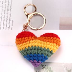 Hand-knitted Heart-shaped <b>rainbow</b> Four-leaf Clover Multi-color Flower Knitted Pendant Keychain <b>Bag</b> Accessory - Product Image 3