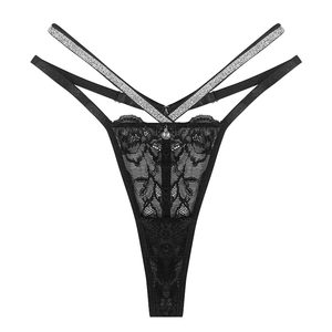 Celana dalam G-<span class=keywords><strong>String</strong></span> padat wanita grosir Thong kristal t-back renda sejuk pita pinggang dapat disesuaikan nilon/spandeks seksi untuk dewasa - Product Image 4