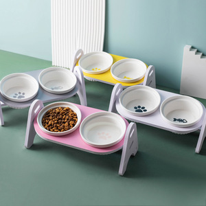 Ceramic Cat Bowl Double Dish Adjustable Height Detachable Feeding Stand For Cats - Product Image 3