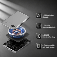 Batterie externe magnétique portable avec support, charge rapide sans fil 15W et 20W PD, aluminium ultra-mince 8,5 mm, vente en gros B2B OEM/ODM