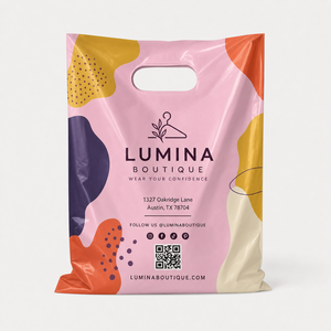 Bolsa de Plástico para Compras con Asa Fácil de Transportar, Logotipo Impreso, Troquelada, Personalizada, con Mensaje de Agradecimiento - Product Image 5