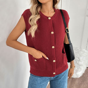 A New Style <b>for</b> Autumn Small Fragrance <b>Vest</b> Vintage Sleeveless <b>Vest</b> Gold Button Knitted <b>Vests</b> - Product Image 6