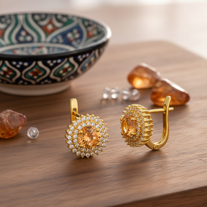 Pendientes de piedra de citrino naranja estilo Diamante, joyería de plata de ley turca hecha a mano, venta al por mayor - Product Image 3