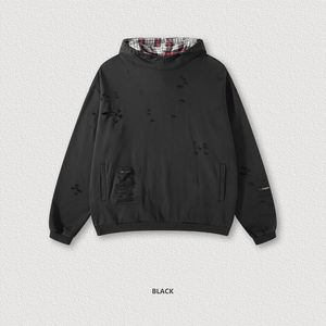 Yingling <b>Men's</b> Cotton Fleece Distressed <b>Hoodie</b> Custom Logo Oversized Hoodies Plaid Heavyweight Vintage <b>Hoodie</b> for <b>Men</b> - Product Image 3