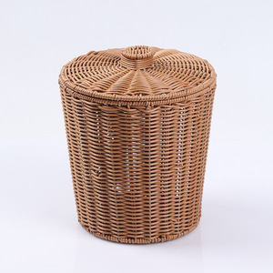 Woven Plastic <b>Storage</b> <b>Basket</b> With Lid Round 1-3L Capacity For Wardrobe Desktop Living Room Bedroom Bathroom <b>Storage</b> - Product Image 4