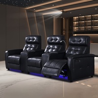 Fauteuils de cinéma modernes de luxe en cuir véritable avec fonction de relaxation électrique, éclairage LED et port USB