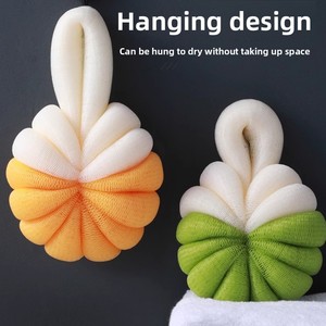 <b>Large</b> Two-Tone <b>Pumpkin</b> Shaped Bath Ball Soft Bath Bubbling Mesh for Effective Bath Brushes Sponges & Scrubbers - Product Image 4